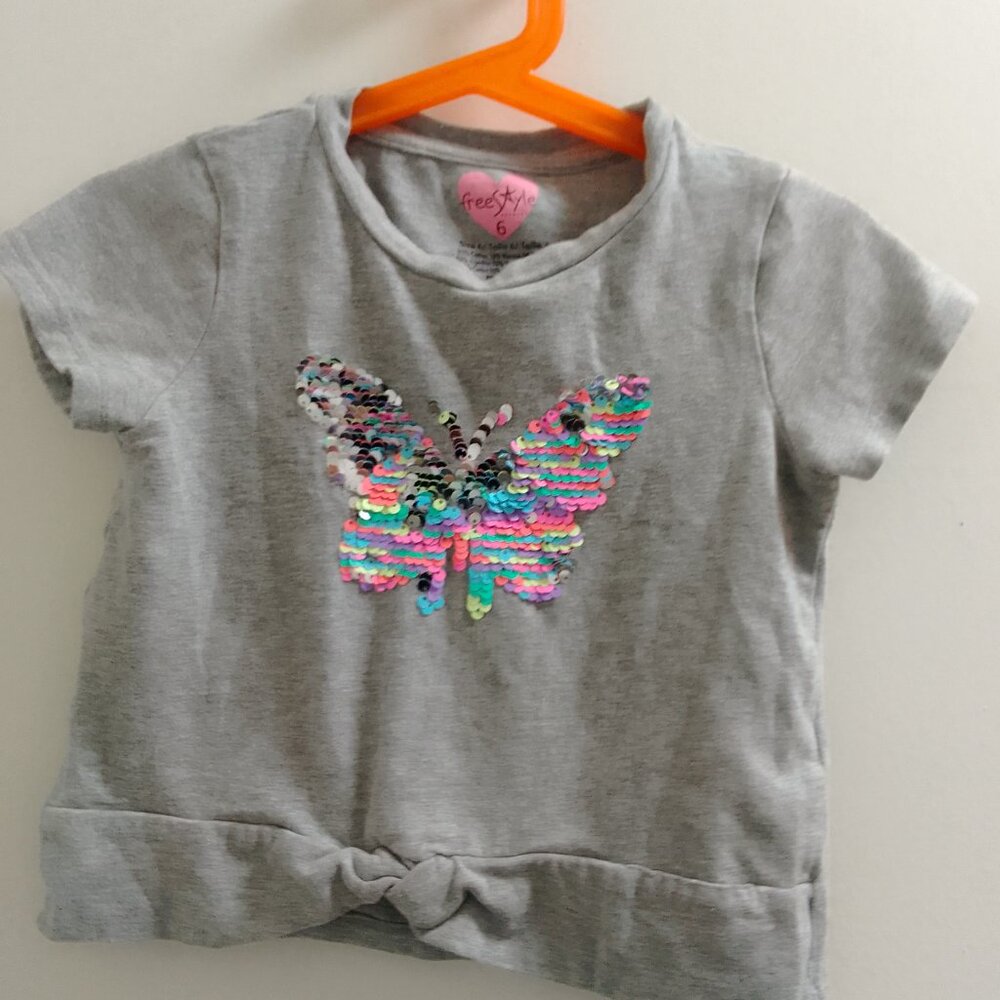 "FreeStyle Revolution", Sequin Butterfly Short Sleeved Girls Top